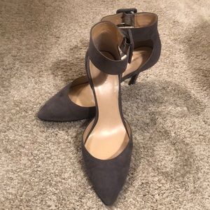 Gray Suede Ankle Strap Heels